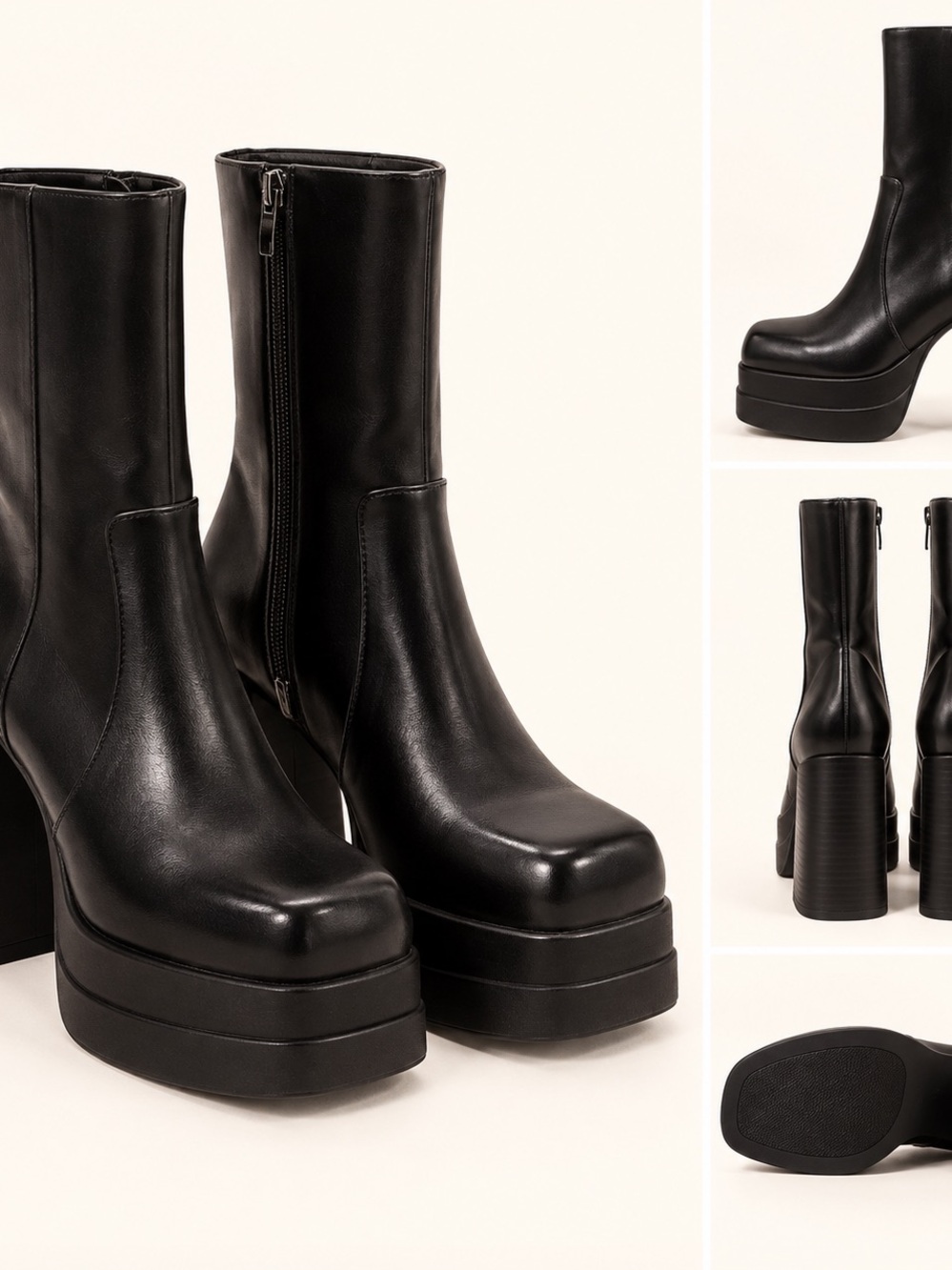 ASOS Black Platform Block Heel Boots Size 8 – Brand New